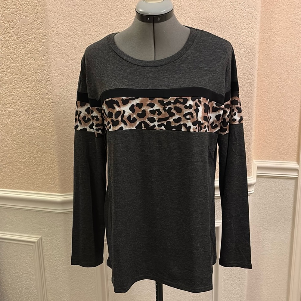 Women’s Floral Blooming Long Sleeve Top with Cheetah Inserts